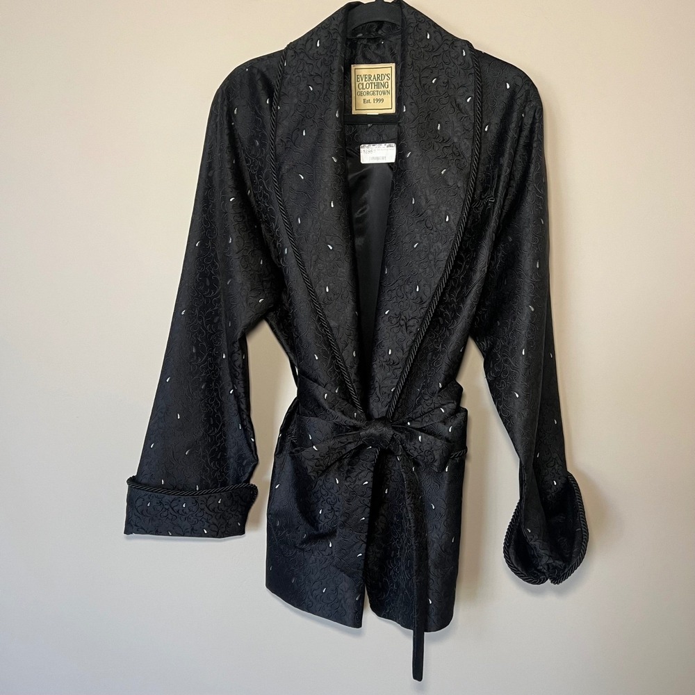 Everards Clothing Georgetown Men M/M Black Silk Smoking Jacket Italian Jacquard
